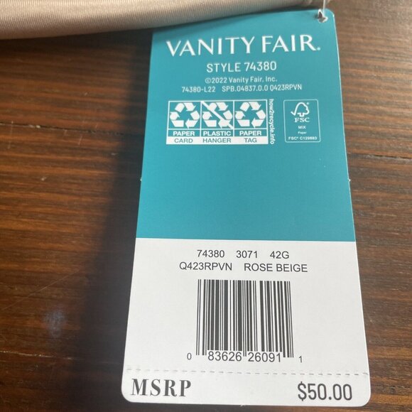 Vanity Fair Womens Beauty Back Underwire Smoothing Strapless Bra 42 G 74380 ROSE - Picture 5 of 11